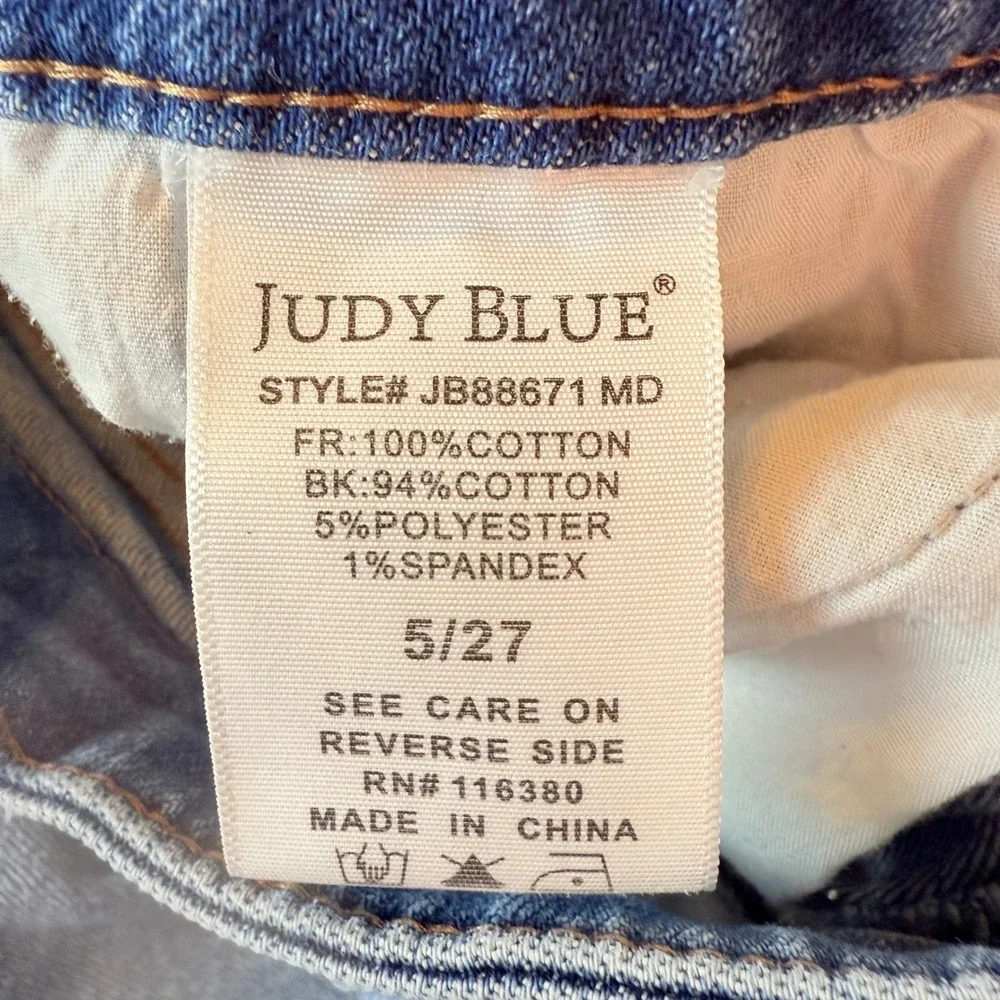 Judy Blue 90's Straight Distressed High Rise Jeans‎ Size 5/27 Actual Waist 30